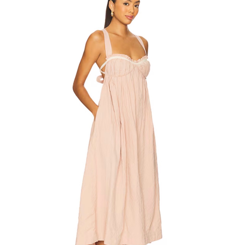 Free People Blush Pink Midi Dress With Tie Back